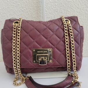 Michael Kors Vivianne Quilted Plum Shoulder Bag with Gold Chain